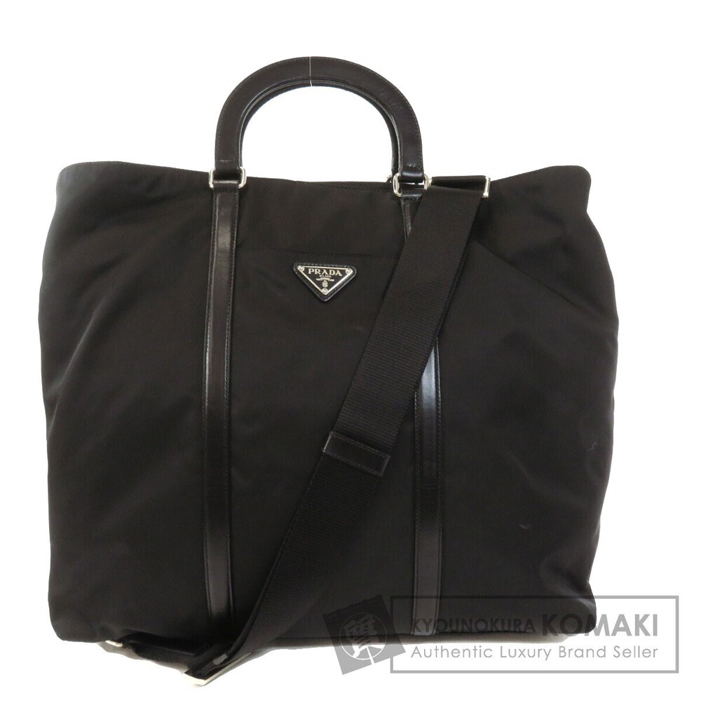 Prada Tessuto 2way tote bag black leather handles